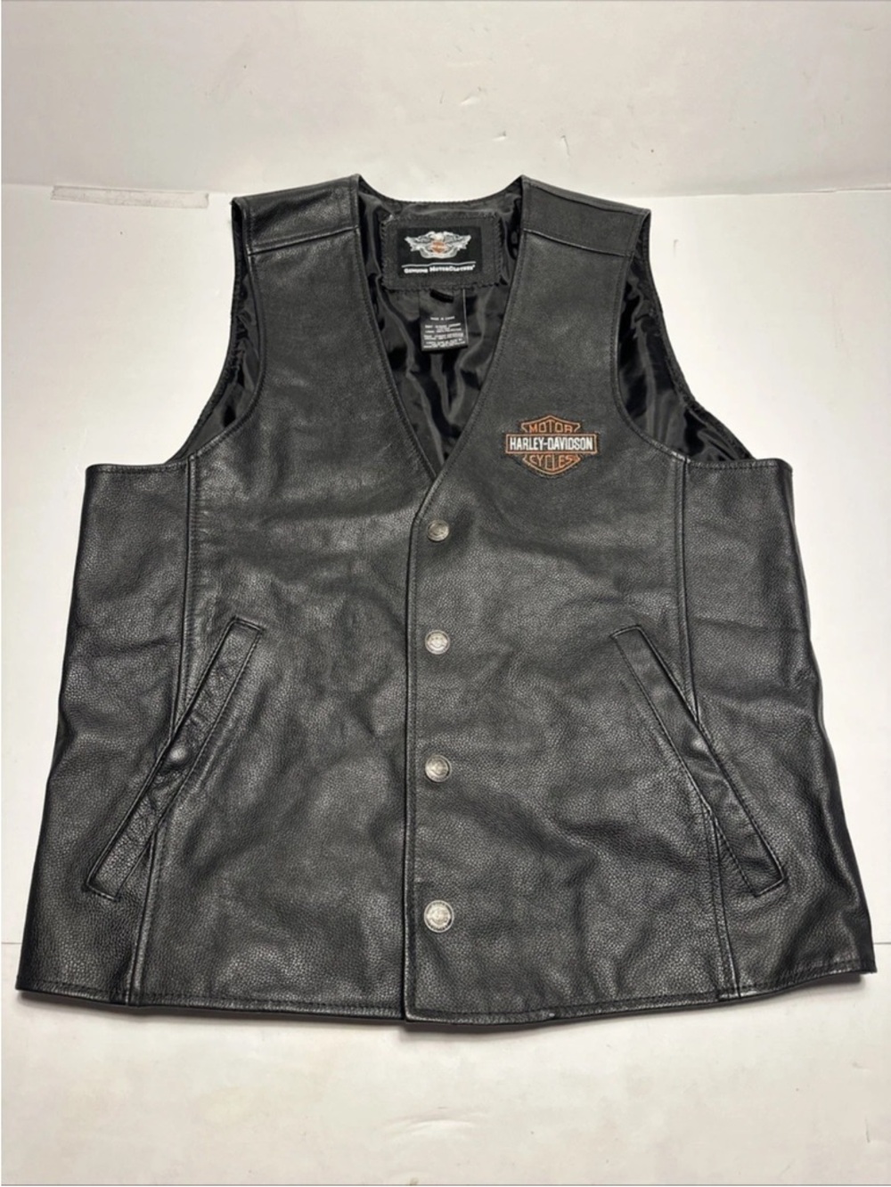 Mint Harley Davidson Leather Embroidered Men’s Vest Black Size Med Button Front